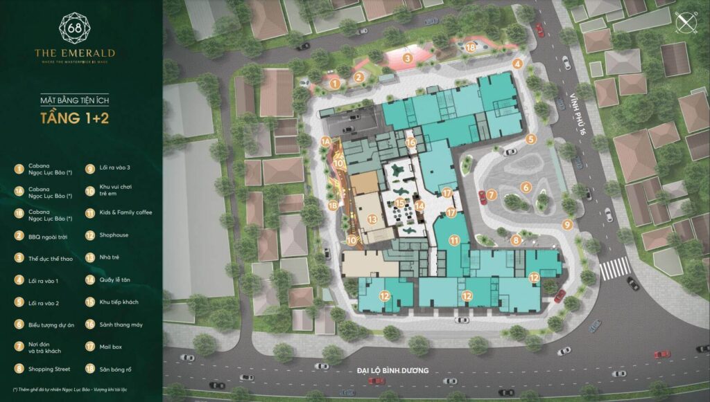 Mặt bằng tiện ích The Emerald 68 Thuận An Bình Dương