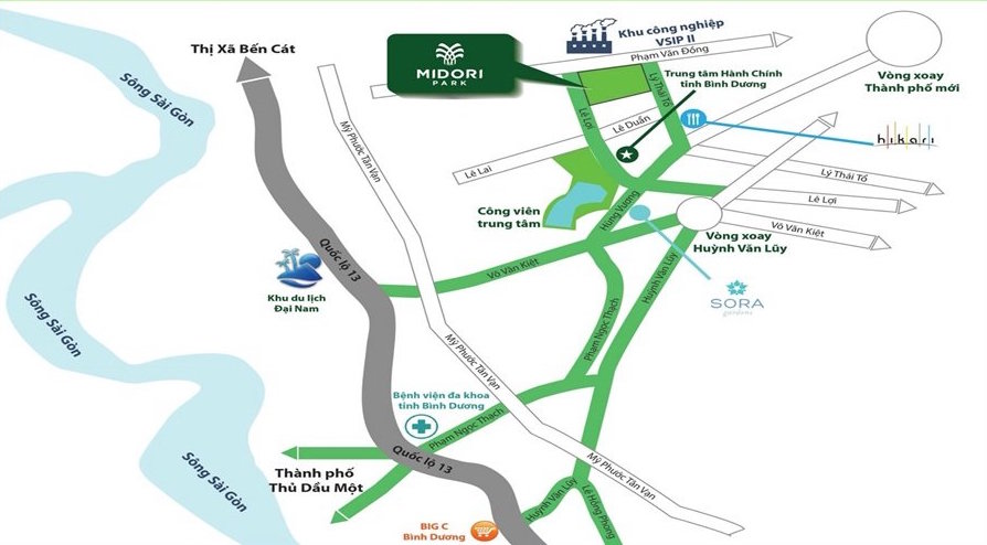 Vị trí dự án Midori Park The Glory Bình Dương