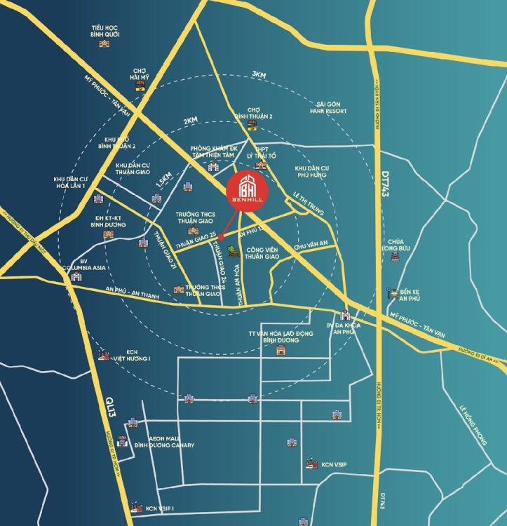 Vị trí dự án căn hộ Ben Hill Bình Dương