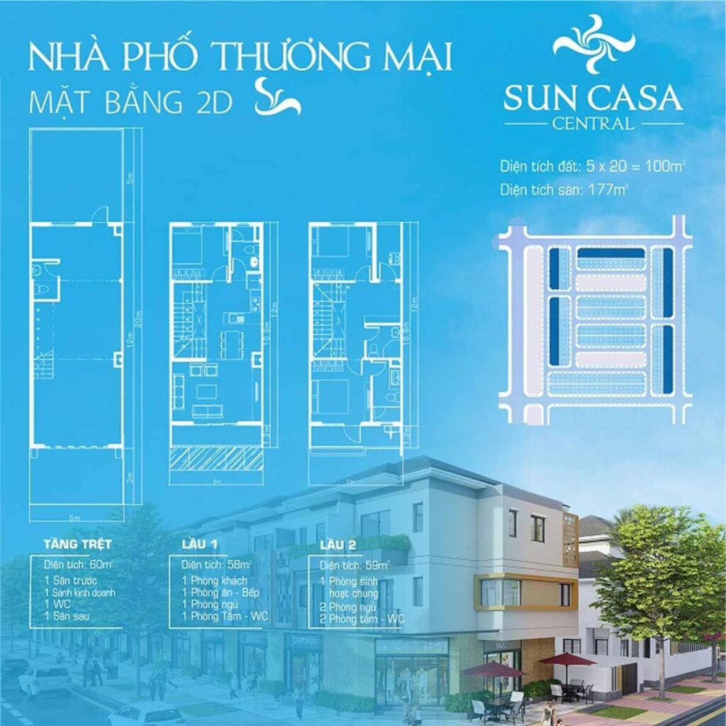 mặt bằng nhà phố thương mại Sun Casa Central Bình Dương